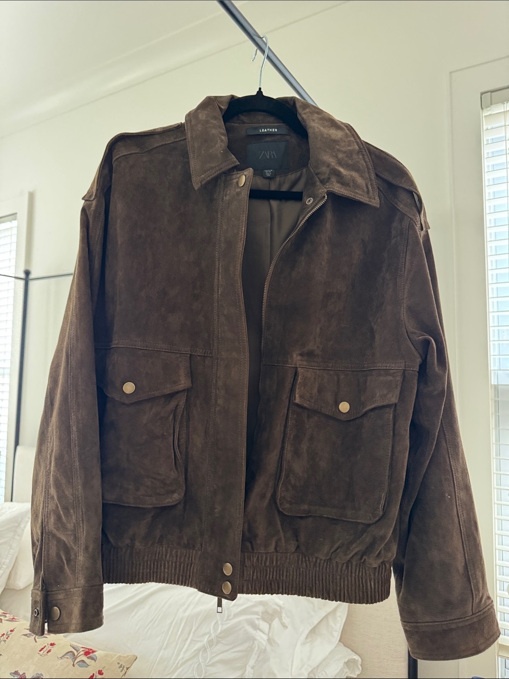 Zara Brown Suede Bomber Jacket